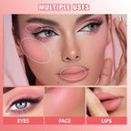 Blush for Cheeks Professional Makeup Palette, Comes with 4 Separate Powder Palette,Blendable and Fade-Resistant for Eyes,Lips & Cheeks Long-Wear Matte Finish,Color-Coral Nude Pink Red Comes with Brush