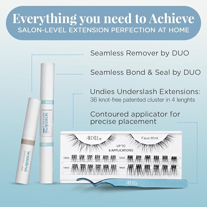 Ardell Seamless Eyelash Extension Kit, Faux Mink - Customizable DIY Lash Clusters, Includes Bond & Seal and Applicator for Long-Lasting Natural Lashes, 1 Pack