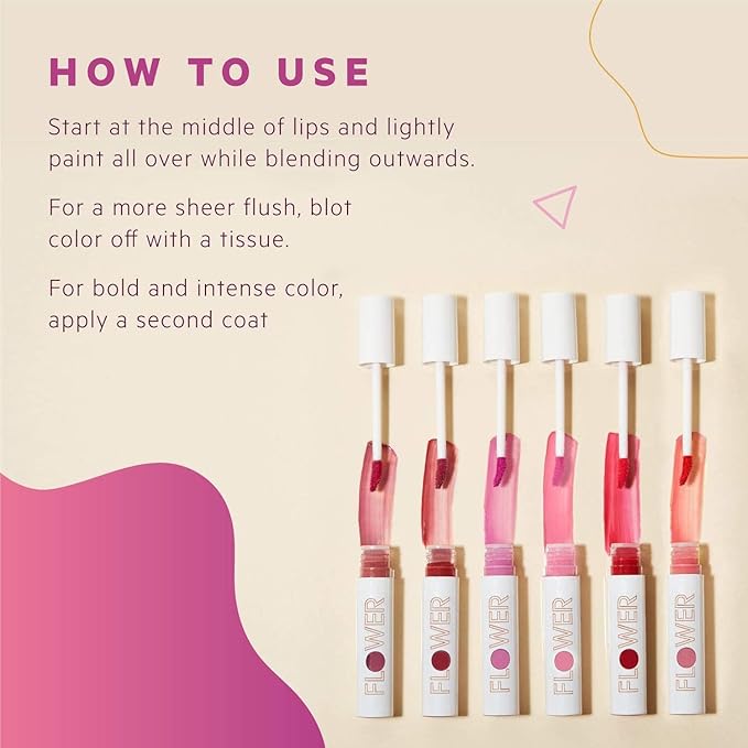 FLOWER BEAUTY Bitten Lip Stain | Vivid Long Lasting Water-based Lips Tint | High Color Moisture Marker | Make Up | (Tempt) (Pack of 3)