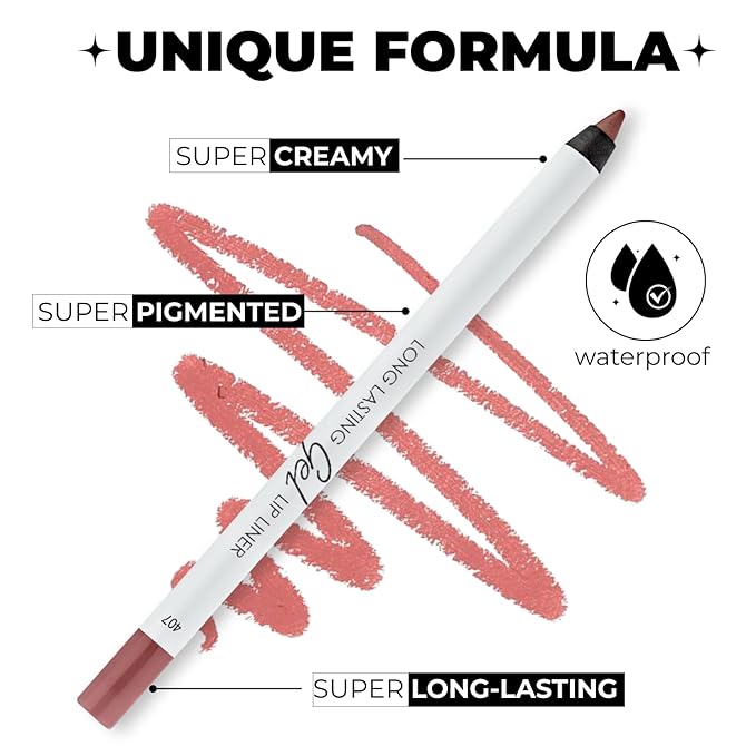 Matte Gel Lip Liner Pencil | Weightless&CreamyTexture - Sharpenable - Longwear & Waterproof - High Pigmented & Flawless Finish - Moisturizing - Cruelty-free & Paraben-Free,- 407, 1,7g/0.05oz