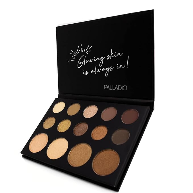 Palladio Sun-Kissed Mirage Eyeshadow Highlighter Palette, Warm Flawless Look, Matte and Shimmer Finishes, 14 Curated to Ensure Rich and Highly Pigmented Colors, All Day Wear (SUN-KISSED)