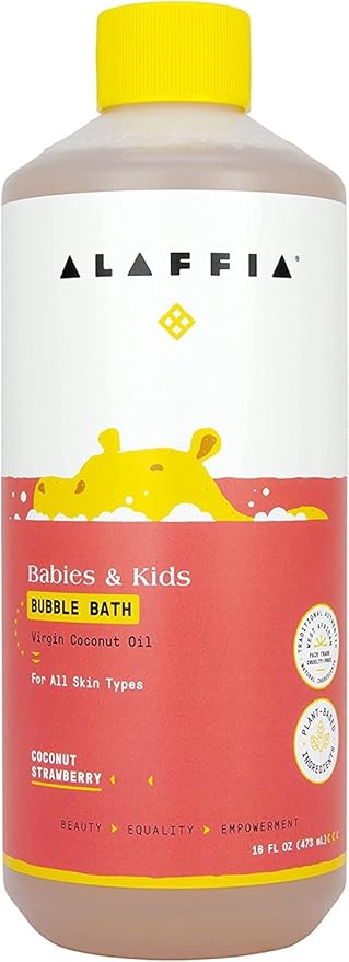 Alaffia Babies and Kids Bubble Bath, Gentle Bath Essentials for Delicate Skin, Plant-Based Formula, Paraben & Sulfate-Free, Vegan, with Long-Lasting Bubbles, Coconut Strawberry, 2 Pack - 16 Fl Oz Ea