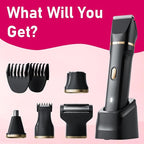 Electric Razors for Women, 5-in-1 Wet/Dry Bikini Trimmer with USB Charge Dock, Deluxe Facial Hair Removal, Wet/Dry Body Shaver for Nose Eyebrows Beard Underarm Leg Arm, IPX7 Waterproof (Black)