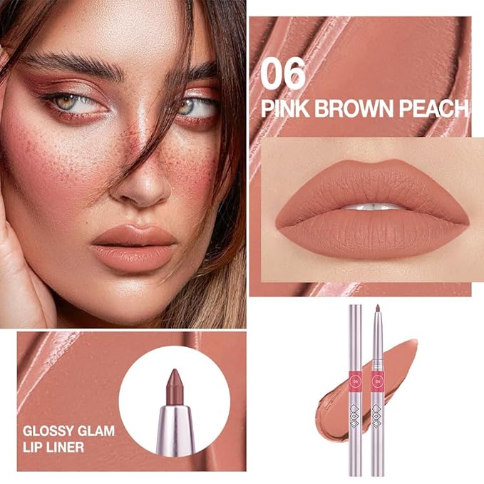 evpct Silky Smooth Lip Liner Pencil Retractable, Peach Red Lip Liner Creamy Long-Lasting Formula for Precision Contouring Matte Velvet Pigmented Rich Lip Colors Crayon Lipstick 06