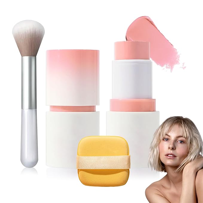 Cream Blush Stick with Brush and Makeup Sponge,Waterproof Multi Cream Makeup Stick,Lightweight,Long-lasting,2 in 1 Multi Blush for Cheeks & Lip Tint & Eyeshadow H