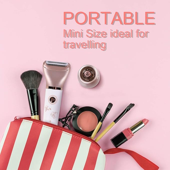 Electric Razor for Women - Painless 2-in-1 Shaver for Women Hair Remover for Face, Legs and Underarm Wet & Dry, Portable Bikini Trimmer, Lady Hair Removal with 2 Trimmer Heads- Micro USB Recharge