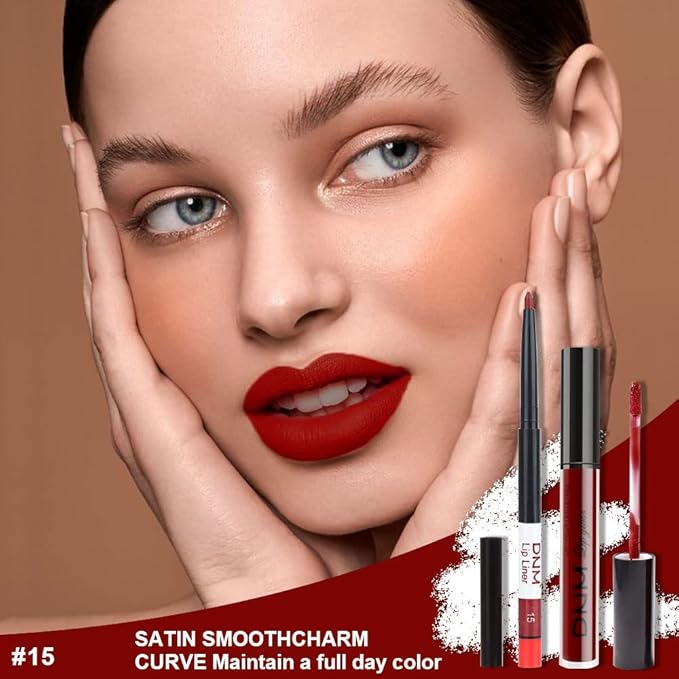 evpct 2Pcs Dark Red Maroon Matte Lipstick and Lip Liner Makeup Set for Women Dark Blood Red Liquid Matte Brown Lipstick Lip Liner Stain Long Lasting Waterproof Permanent Lipsticks 24 hours 15#