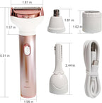 Electric Razor for Women, Hair Trimmer for Bikini Legs Womens Shaving Eyebrow Lips Body Face Beard Mustache Nose Arm Armpit Facial Hair Removal for Women's Shaver 4 in 1 Kit, Type-C Charging Port