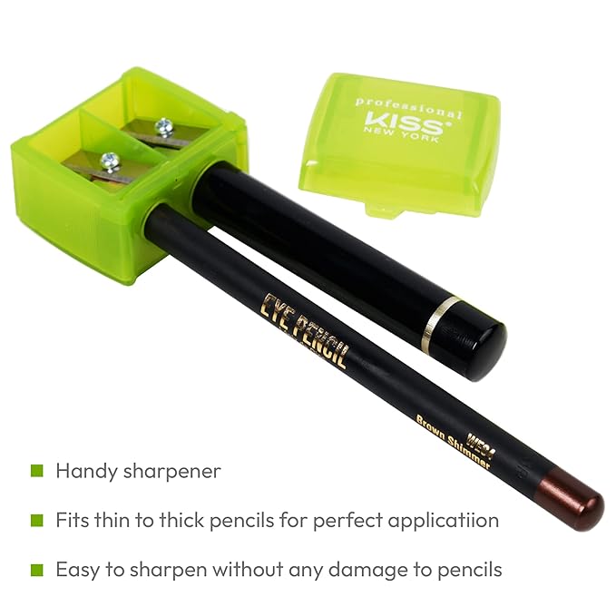 KISS NEW YORK Professional Duo Pencil Sharpener, Convenient, Essential Tool for Eye liner, Lip liner, Sharpens, Easy To Clean, Compact (Sharpener)