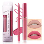 evpct 2Pcs Nude Pink Matte Lip Liner and Lipstick Lip Gloss Stains Pencils Set for Women Long Lasting Waterproof