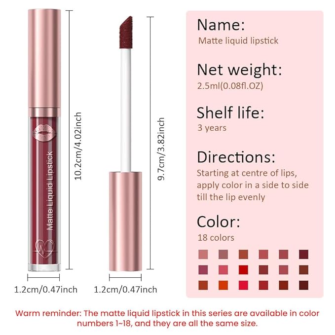 Matte Liquid Lipstick,Dark Red Liquid Lip Stains, Long Lasting Waterproof Lip Gloss Makeup, Velvet Non-Stick Cup Lips Stain X-06#