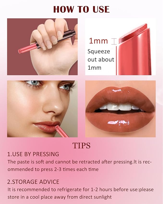 Hydrating Shimmer Lipstick,Moisturizing Jelly Lip Gloss,Nude Brown Lipstick Pen,Long Lasting Waterproof Tint Lip Balm Plumping Lip Stain Pen,Women's Day Makeup Gift for Women Girl-02#