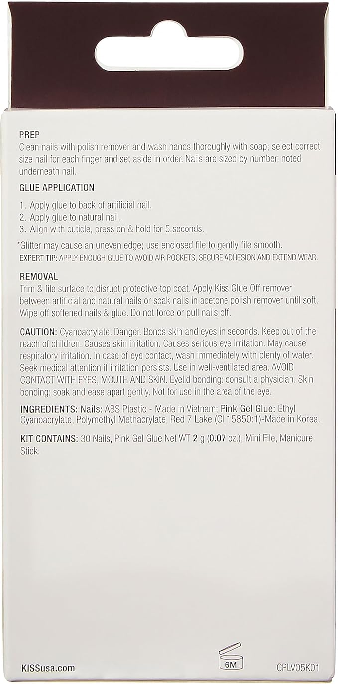 KISS Premium Classy Fake Nails - Stay Modish, Long & Square, Super Glam, Jewel Accents, Waterproof, Smudge Proof, No Dry Time, Durable, Takes Minutes, Quick & Easy | 30 Count