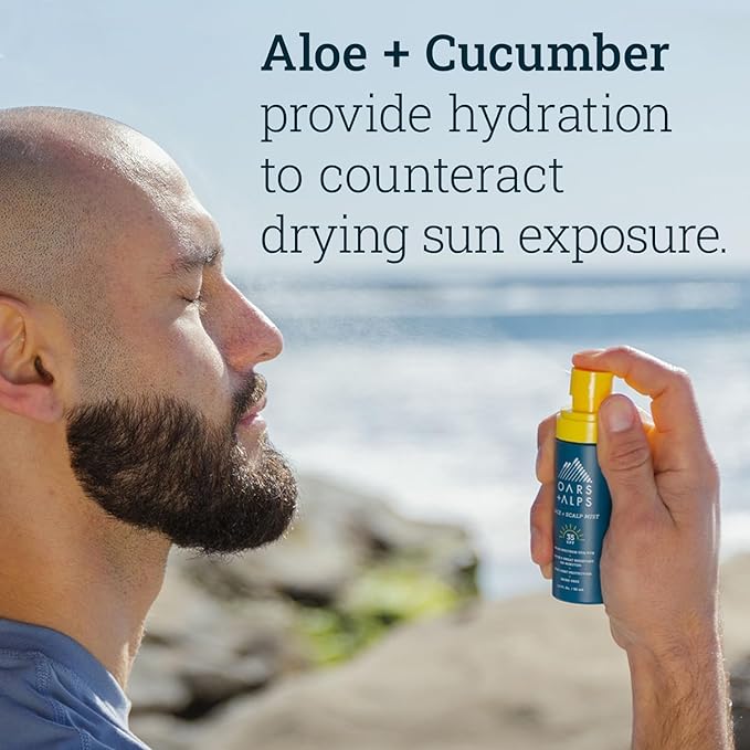 Oars + Alps Face & Scalp Sunscreen Spray Mist, SPF 35 Facial & Hair Sunscreen, Protects from Blue Light, Incfused with Aloe Vera + Cucumber, Water & Sweat Resistant, Summer Splash Scent, 2pk