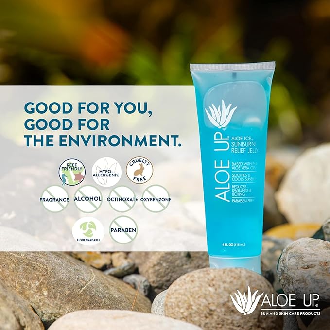 ALOE UP Ice Sunburn Relief Jelly - Pure Aloe Vera Gel Sunburn Relief for Adults & Kids, Aloe Vera Gel Face & Body, Natural Cruelty-Free Aloe Gel, Aloe Vera Gel Skin Lotion - 4 Oz (2pack)