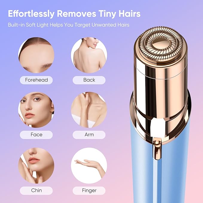 Facial Hair Remover for Women- as Seen on TV Painless Face Shaver -Mini Hair Remover, Electric Razor Shaver Portable Bikini Epilator for Lips, Chin, Armpit, Peach Fuzz, Fingers, Neck, Cheek(Blue)