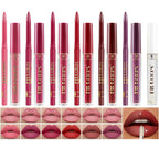 6 Colors Liquid Lipstick + Lip Liner Pen Makeup Set, Super Stay Matte Finish Lip Stain and Define Lip Liner Pencil Gift Set for Women, Longwear, Waterproof, 1PC Lip Glow Oil Include