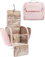 BAGSMART Makeup Bag for Women with Hanging Hook, Large Portable Capacity Water-resistant Organizer Travel Case for Toiletries and Cosmetics, Pink