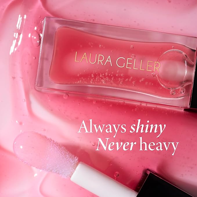 LAURA GELLER NEW YORK Fine Shine Glossy Lip Oil Duo, Rose Garden + Glass Half Full - Clear Pink Lip Gloss with Hydrating Squalane