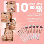 Kabuki Makeup Brush Set - Foundation Powder Blush Concealer Contour Brushes - Perfect for Liquid, Cream or Mineral Products - 10 Pc Collection with Premium Synthetic Bristles for Eye and Face Cosmetic