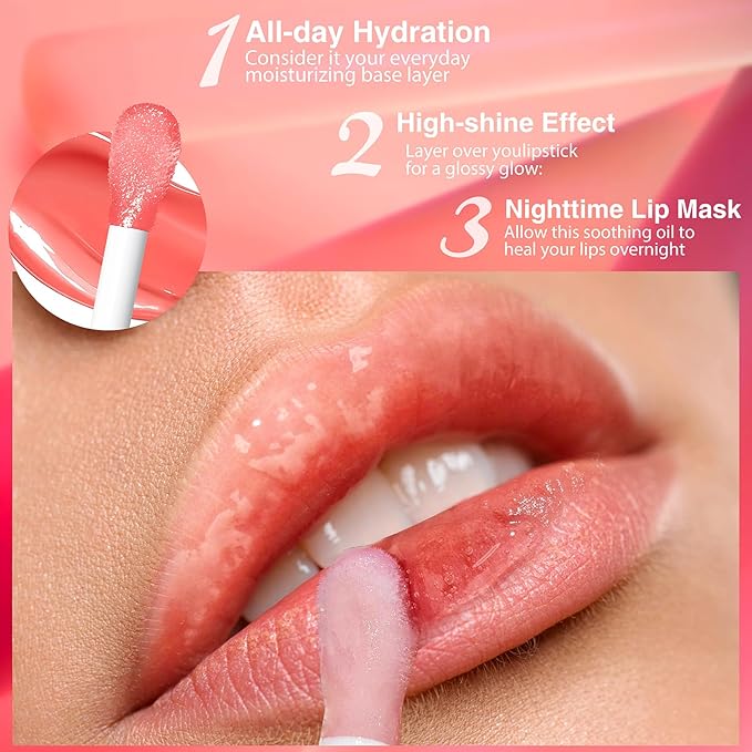 Big Brush Head Hydrating Lip Glow Oil Plumping Lip Tint, Hydrating Lip Gloss Tinted Lip Balm Transparent Lip Care, Long Lasting Nourishing Non-sticky Fresh Texture (Raspberry)