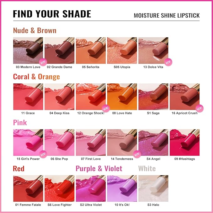 Oulac Moisture Shine Red Lipstick for Women, 2 in 1 Shimmer Lipstick & Lip Balm, Hydrated Juicy and Glossy Lip Color for Dry, Cracked and Chapped Lips, Vegan 2.2g/0.07oz (S06)