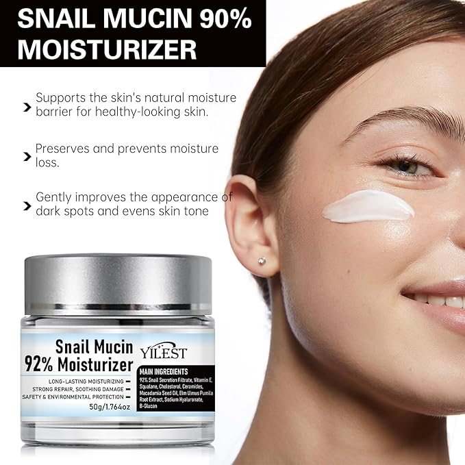 𝐒𝐧𝐚𝐢𝐥 𝐌𝐮𝐜𝐢𝐧 92% Moisturizer Daily Face Gel Cream, Crema de Baba de Caracol Original, Snail Secretion Filtrate Nourishing Cream, Moisturizer Face Cream 𝐒𝐧𝐚𝐢𝐥 𝐌𝐮𝐜𝐢𝐧 (2PCS)