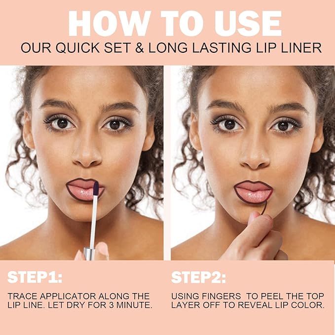 Peel Off Lip Liner Stain, Infused with Nourishing Ingredients & Vitamin E, Quick Set Lip Stain Peel Off Long Lasting For All Skin Types, #006 Love Poems