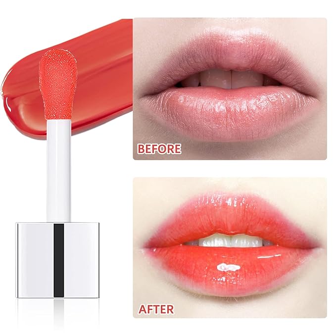 Lip Oil,Lip Glow Oil,Plumping Lip Oil Tinted,Hydrating Gloss Tinted Lip Balm,Long Lasting Nourishing Non-sticky Fresh Texture for Color Reviver (Cherry)