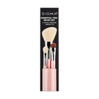 Sigma Beauty Travel Essential Trio - Makeup Brush Set for Foundation Powder Eyeshadow - 3 Tool Brushes with Brush Tin Holder - - Skin Safe, Vegan Makeup Brushes for Travel - Light Pink
