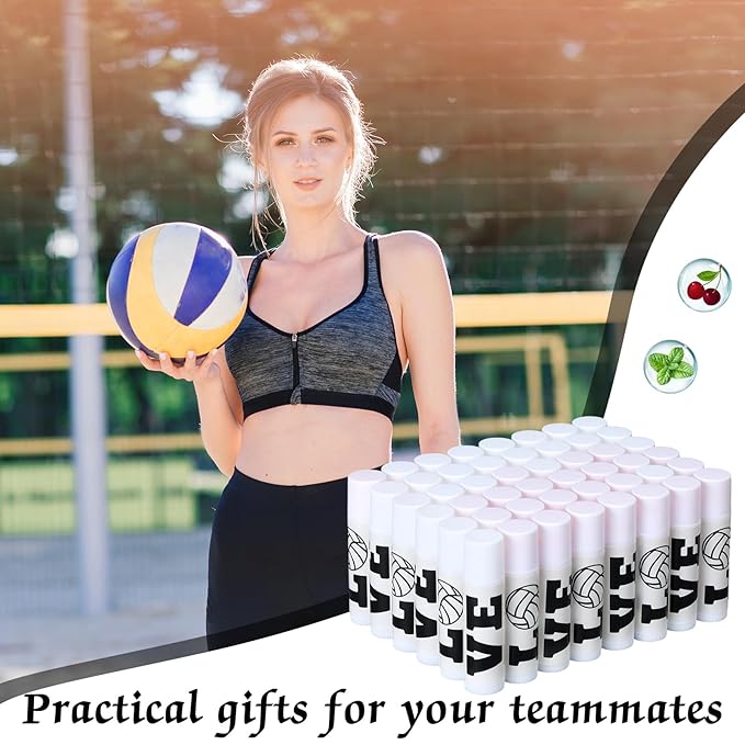 50 Pcs Happy Birthday Lip Balm Bulk Volleyball Moisturizing Lip Gloss with Natural Ingredients Lip Balm Bulk Gifts Baskets Business for Girls Men Women and Children Party (Stylish Volleyball)