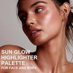 Face Highlighter Palette with Mirror, 8 Colors Glitter Eyeshadow Palette, Diamond Shimmer Glow Contour Palette for Face Highlighters & Luminizers, Long Lasting, Makeup Brush Include