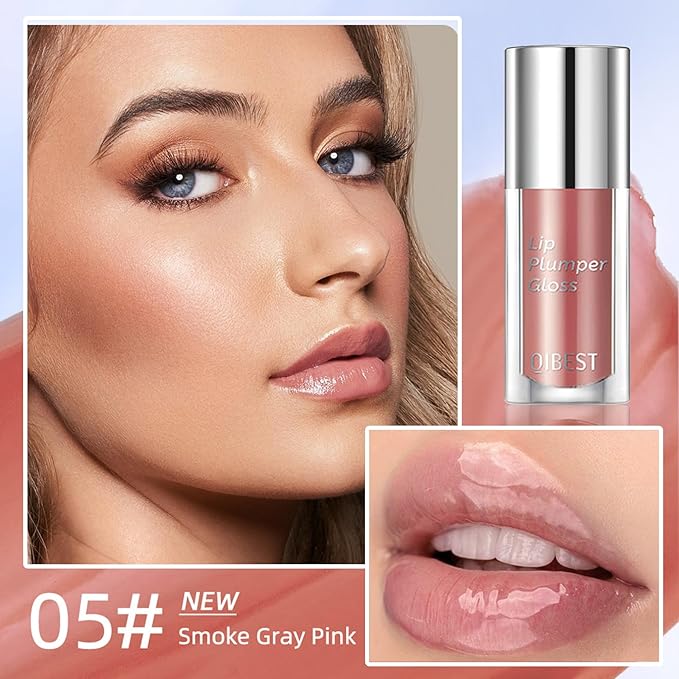Korean Clear Lip Oil Tinted Lip Plumper Gloss for Women Big Brush Head Hydrating Lip Glow Oil for Lip Care and Dry Lips - 05 Smoke Gray Pink