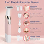 Face Razors for Women, BestMal Bikini Trimmer 5 in 1 Wet/Dry Electric Shaver Razors for Face Nose Eyebrow Beard Mustache Arm Leg Armpit Pubic Area Painless Rechargeable Facial Hair Removal for Women