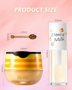 2Pcs Apple Lime Lip Bee Balm Honey Pot Lip Mask & Lip Glowy Oil Lip Gloss Care Set, Propolis Moisturizing & Nourish Lip Gloss Repair, Plump Dry Cracked Lip Scrub Exfoliator bálsamo para labios -Set D