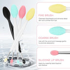 Unaone Lip Scrub Brush - 4 PCS Dual-ended Lip Scrubber Exfoliator and Silicone Lip Brush, 2-in-1 Silicone Lip Scrub Tool Lip Mask Applicator, Gentle Exfoliator & Applicator for Soft