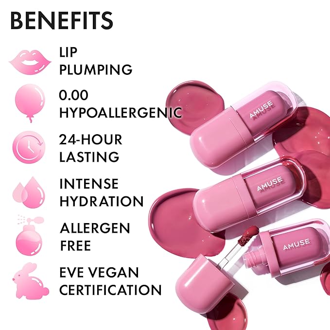 Amuse SEOUL BEBE TINT - 08 GRAPE BEBE | 24-hour Long-lasting Lip Stain, Plumping, Hydrating, Moisturizing, No Peel Off, Lip Care, Treatment, Non Sticky, Korean Lip Tint for Dry Lips