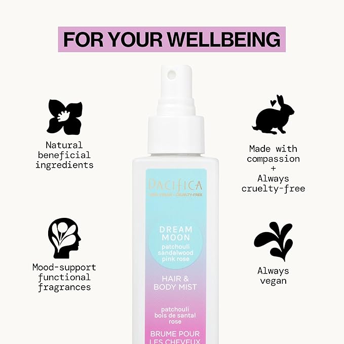 Pacifica Hair Perfume & Body Fragrance Spray Mist - Dream Moon with Vanilla, Almond & Spices – Alcohol-Free, Vegan & Cruelty-Free, 6.5 oz