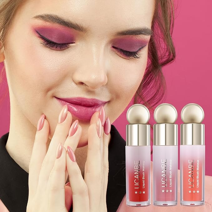 UCANBE 3 PCS Liquid Blush Makeup Kit, Soft Cream Face Blush for Cheeks, Dewy Cheek Tint, Easy to Blend & Light Weight Face Blushes for Women Girls(02)