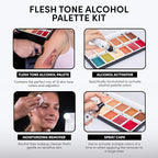 Flesh Tone Alcohol-Activated Palette, Activator, and Remover Kit, Professional SFX Makeup Set, Tattoo Cover