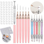 62 Pcs Nail Art Brushes Set,5 Pcs Striping Liner Brush,5 Pcs Dual Tipped Silicone Dotting Sculpture Pen,50 Pcs Nail Sponges for Ombre with Grabbing Pen,Mixing Palette Pen Holder