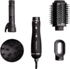 Foxybae Super Styler – 4-in-1 Blow Dryer Brush Set - Diffuser, Blowout Brush, 1.25” Curling Barrel & Drying Cylinder - Voluminous, Frizz-free Hair - Blow Dryer, Straightener & Curler [Black Rose-Gold]