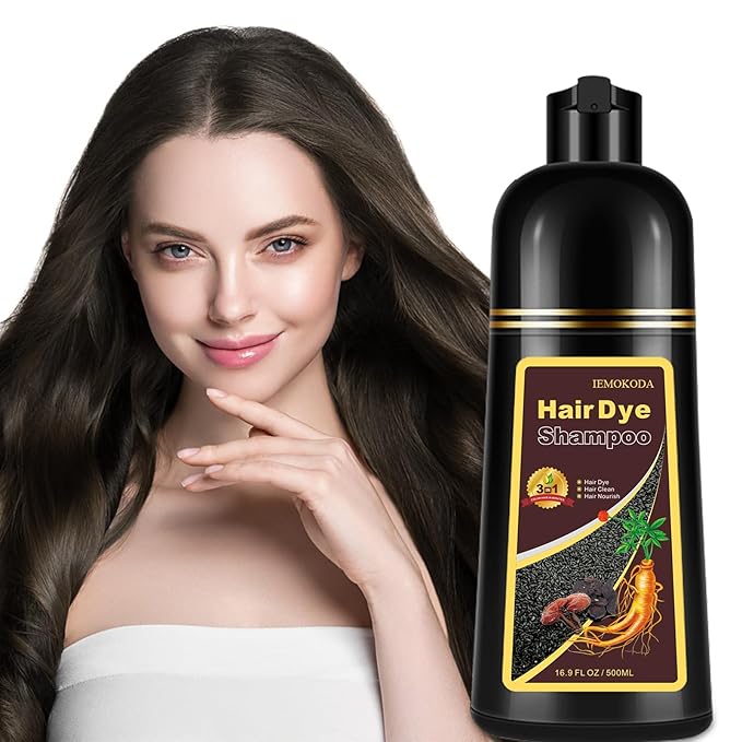 Natural Black Tea Hair Dye Shampoo 3-in-1, 100% Gray Hair Coverage in Minutes, Hair Instant Dye Shampoo for Women Men, Plant Based Hair Color Shampoo with Conditioner, Champu Con Tinte Para Canas