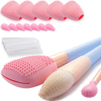Silicone Travel Make-up Brush Holder with Cleaner Mat Pad, Organizer Case Covers for Foundation Eye Lip Brushes Storage Cleaning, Gift for Women Girl-friend Mother Wife, 5-Pcs Large + 7 Small, Pink