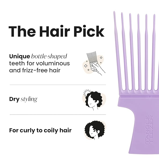 Tangle Teezer Hair Pick, Adds Lift, Volume, Preserves Curl, Reduces Frizz, for Curly Hair Types, Lilac