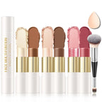 6 Colors Cream Contour Stick Makeup Kit, Double-ended Cream Highlighter Stick Bronzer and Blush Stick for Sculpt the Cheeks, Matte & Dewy Finish, Face Contour Kit for Beginners, Set B