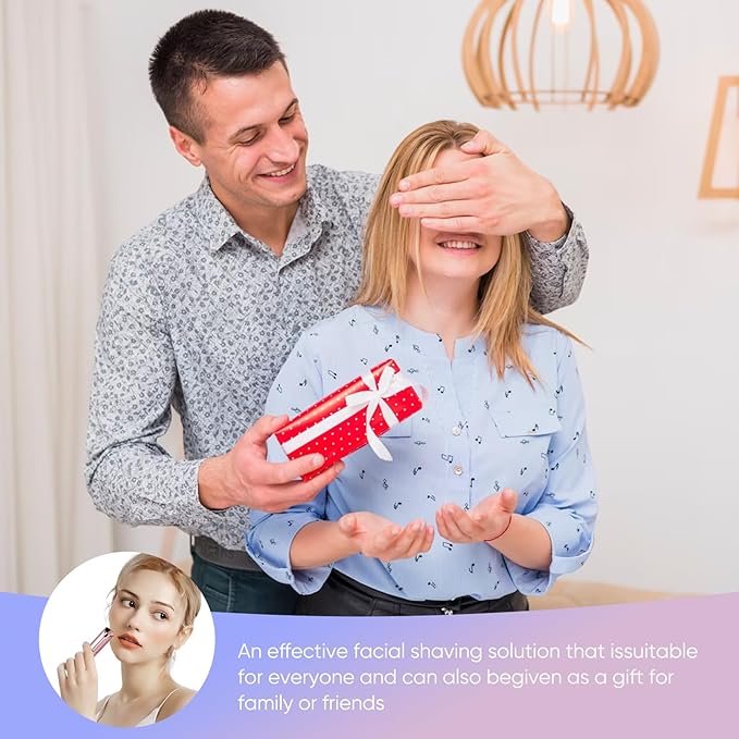 Facial Hair Removal for Women- as Seen on TV Painless Face Shaver -Painless Womens Facial Hair Remover with 2 Replacement Heads, Lipstick-Sized, USB Rechargeable（Rose Gold）