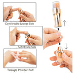 kullder 4 in 1 Makeup Brush Travel Makeup Brushes Blend Sponge, Eyebrow, Eyeshadow & Blush Brushes for Foundation Concealer Double Ended Makeup Brush with Powder Puff Women Ideal Gifts