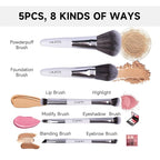 Travel Makeup Brushes Set w/Pouch, 5PCS Double Ended Portable Mini Cosmetic Brushes Kit for Foundation, Eyeshadow, Lip, Blush Make Up Brushes Professional(White)