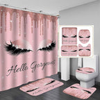 4PCS Hello Gorgeous Unicorn Eyelash Shower Curtain Set Luxury Diamond Rose Gold Glitter Eyeshadow Makeup Pink Glam Beauty Fashion Girly Women Bathroom Decor Non-slip Bath Mat Toilet Rug, Bling